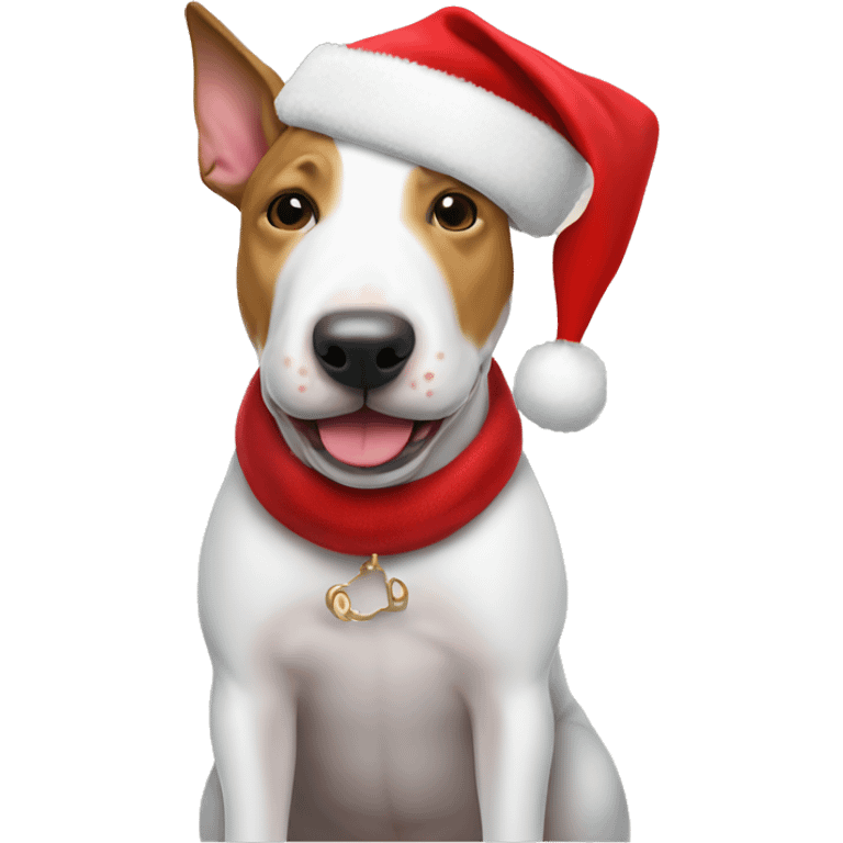 Bull terrier with Santa hat emoji