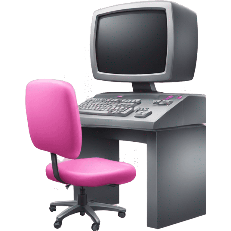 Pink gaming computer with pink chair  emoji