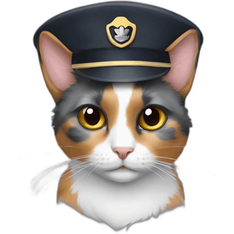 calico cat with gray fur wearing a pilot hat emoji