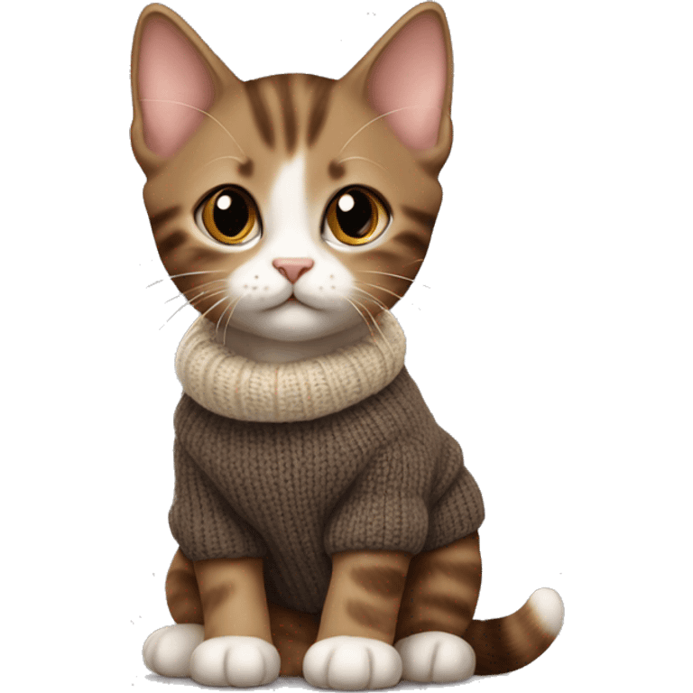 tricolor realistic kitten in brown sweater emoji