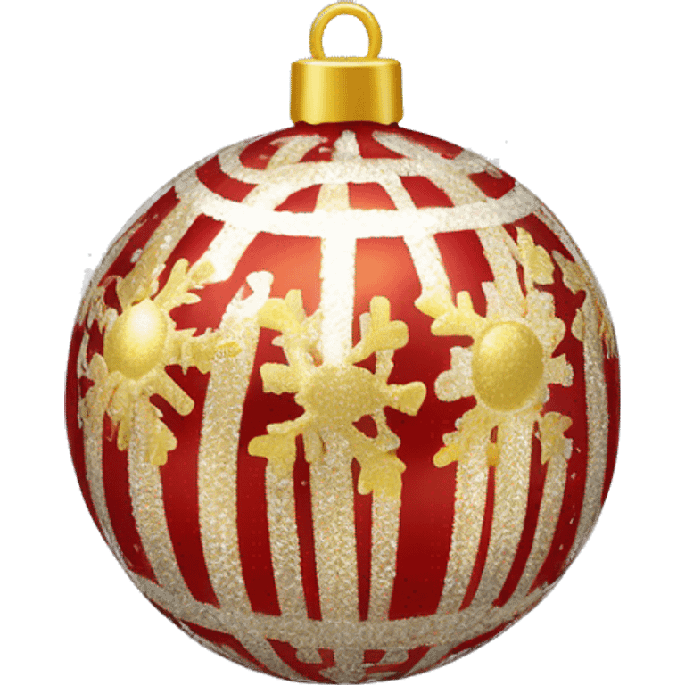 Create a smiley face of a Christmas tree toy in the form of a ball with patterns of snowflakes or stripes. The color of the ball is gold, red or silver to match the Christmas theme emoji