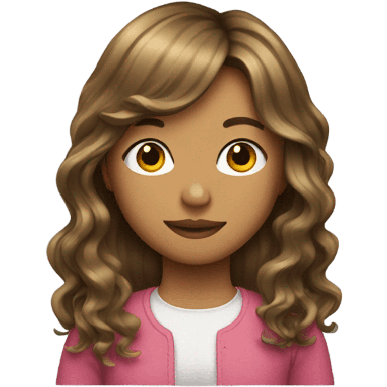 Girl with long wave hair and curtain bangs  emoji