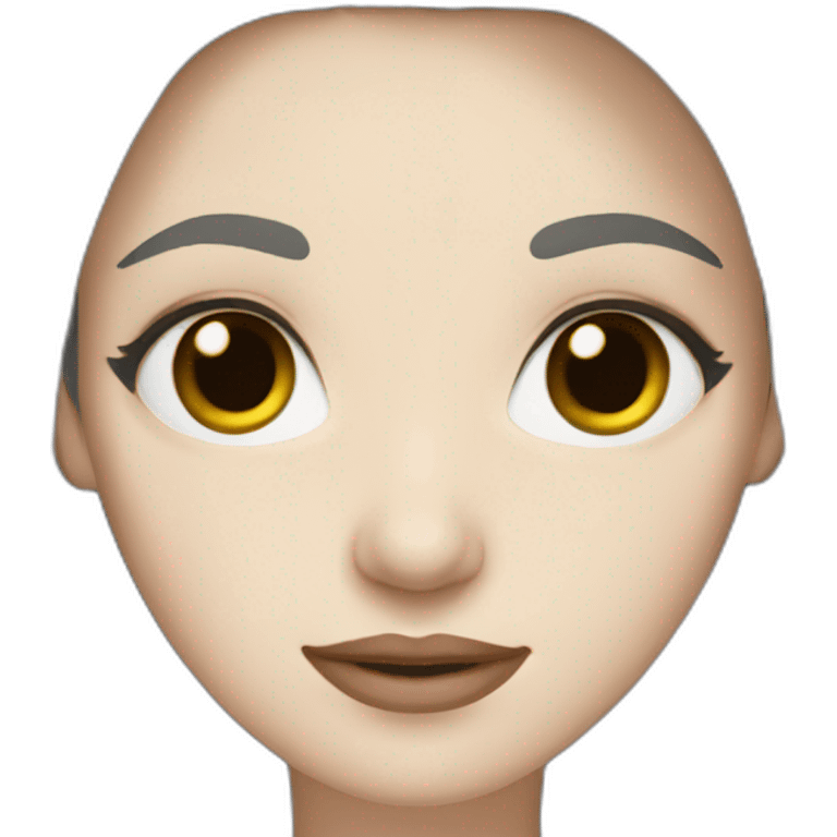 Woman, pale skin, dark straight hair, big black eyes emoji