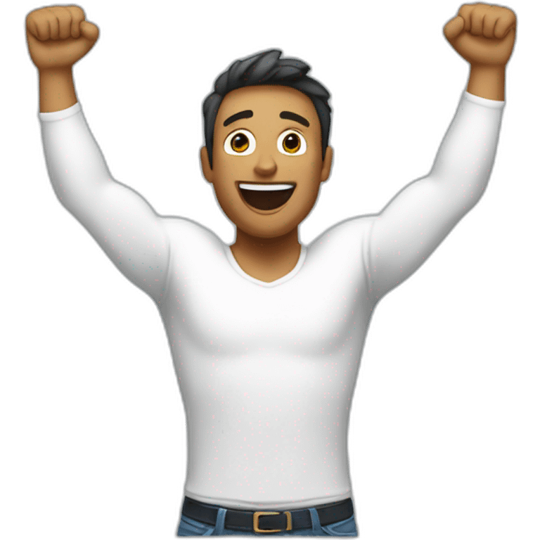 torso of excited man with arms raised above head emoji