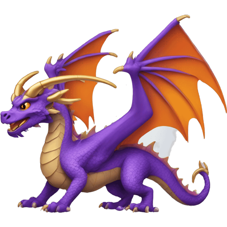 Purple dragon with golden horns and orange wings emoji