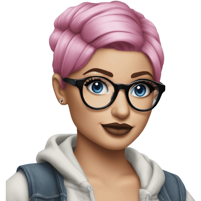 Photo Realistic kylie jenner stylish pink hair BLUE eyes and glasses posing  emoji