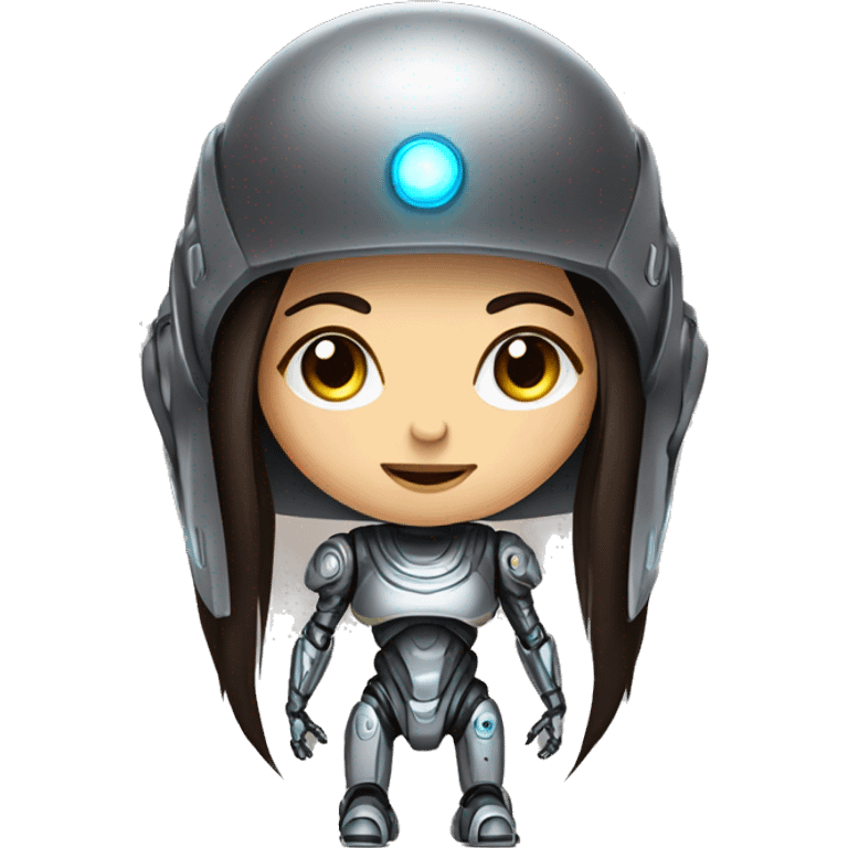 Cyborg robot girl dark brown long hair and helmet WITH LASHES emoji