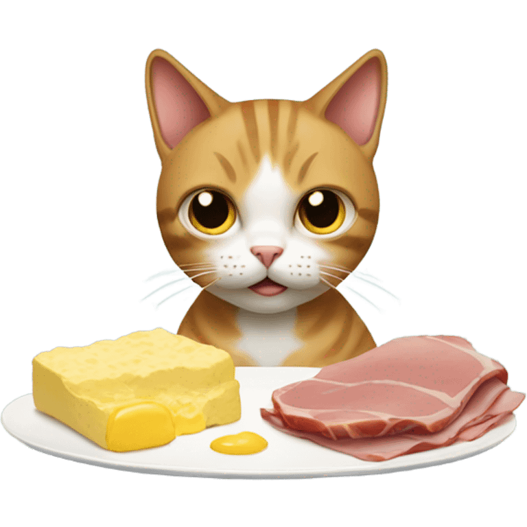 Cat eating ham and eggs emoji