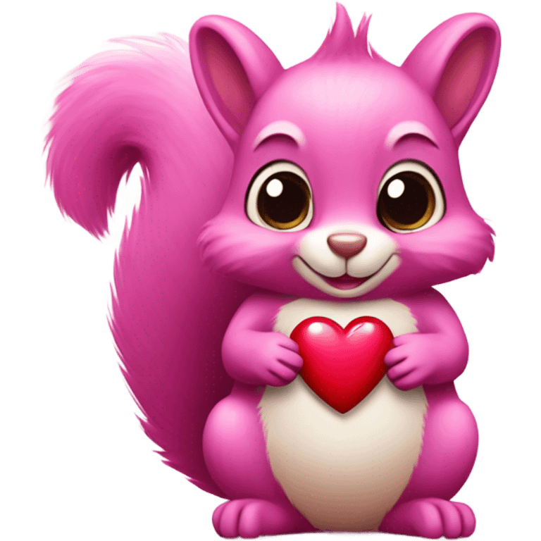 pink squirrel holding a heart emoji