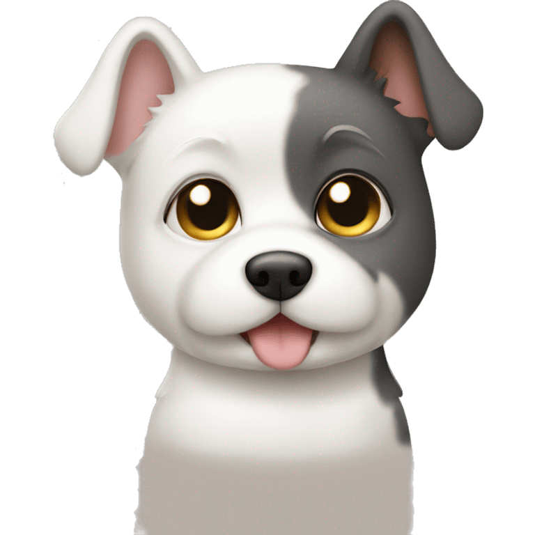 Cute white dog with cat facing the screen emoji