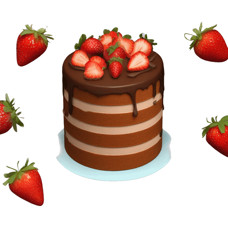 Chocolate chiffon cake topped with strawberries emoji