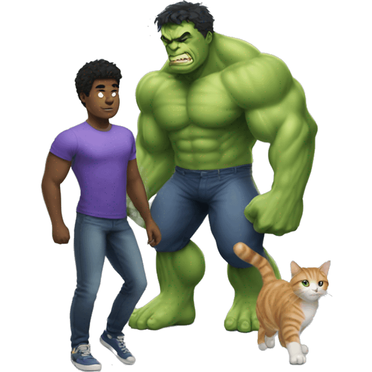 A guy playing football with his cat and hulk  emoji