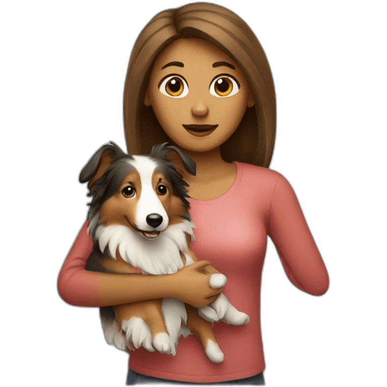 woman with a sheltie dog in hands emoji