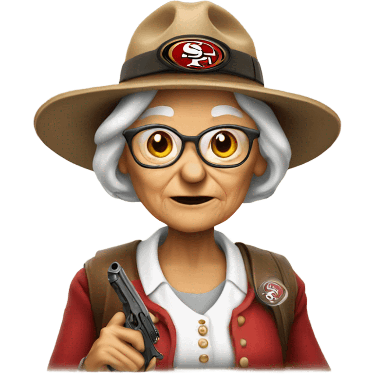 Old lady with 49er hat and a gun  emoji