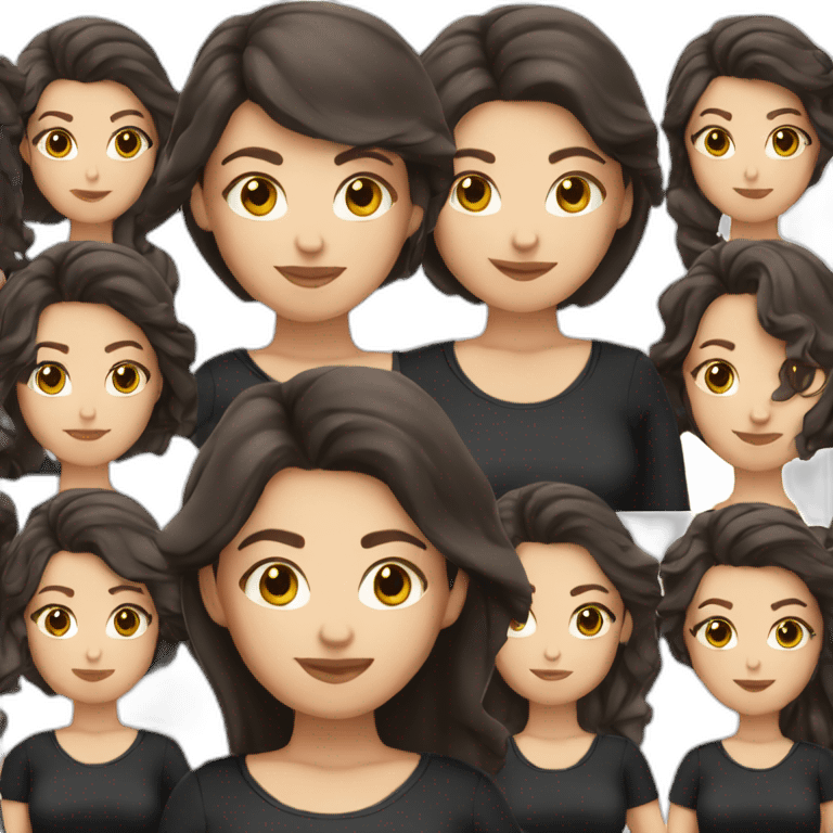 White woman with dark brown hair parted in the middle wearing black top emoji