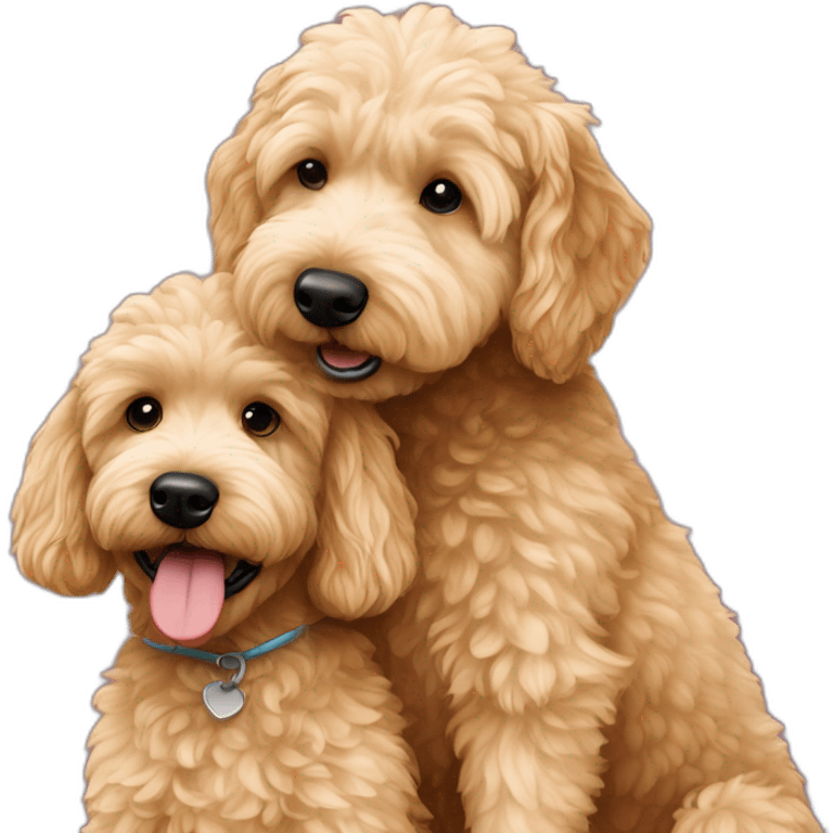 A goldendoodle and a miniature poodle hugging emoji