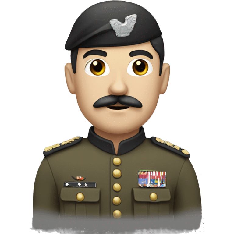 White man with square moustache, black hair, soldier emoji