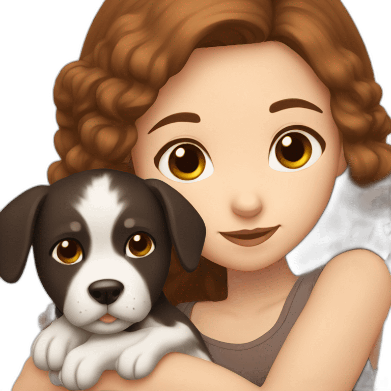 brown hair girl cuddling a brown black white dog emoji