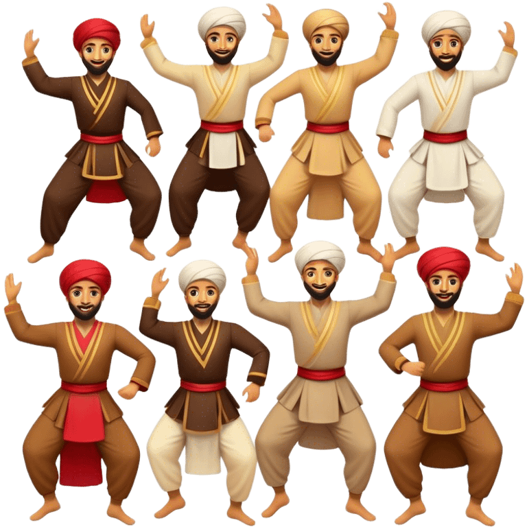 Cinematic Realistic Dabke Dance Emoji, depicted as an energetic traditional Lebanese folk dance with vibrant costumes and rhythmic movements, rendered with dynamic textures and festive natural lighting that captures its communal joy. emoji