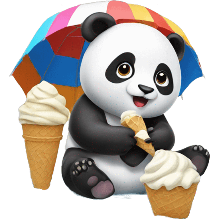 Panda eating ice cream on the beach emoji