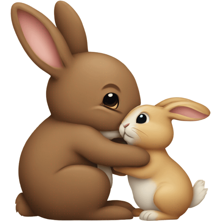 Brown bunny hugging beige bunny emoji