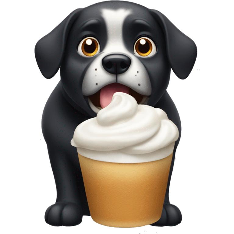 Fat black dog scared of whipped cream emoji