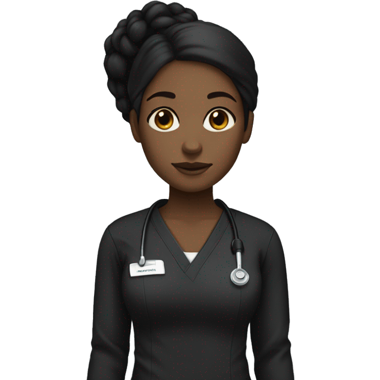 Black girl with middle part and black hair in black scrubs full body emoji