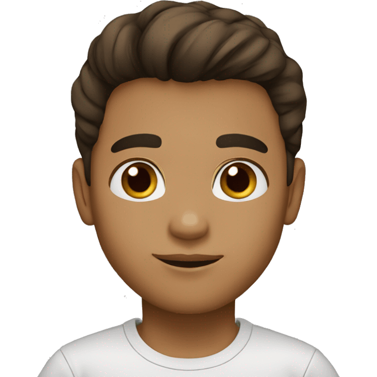 Boy light brown skin black/brown hair brown eyes black t-shirt emoji