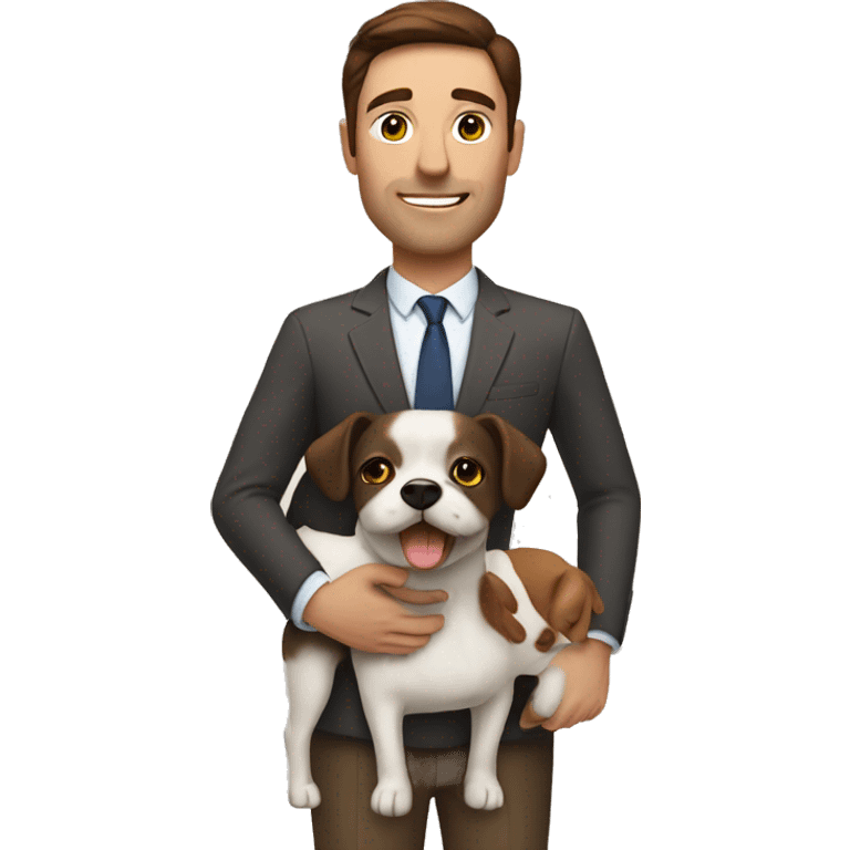 Brunette husband and wife with small white and brown dog emoji