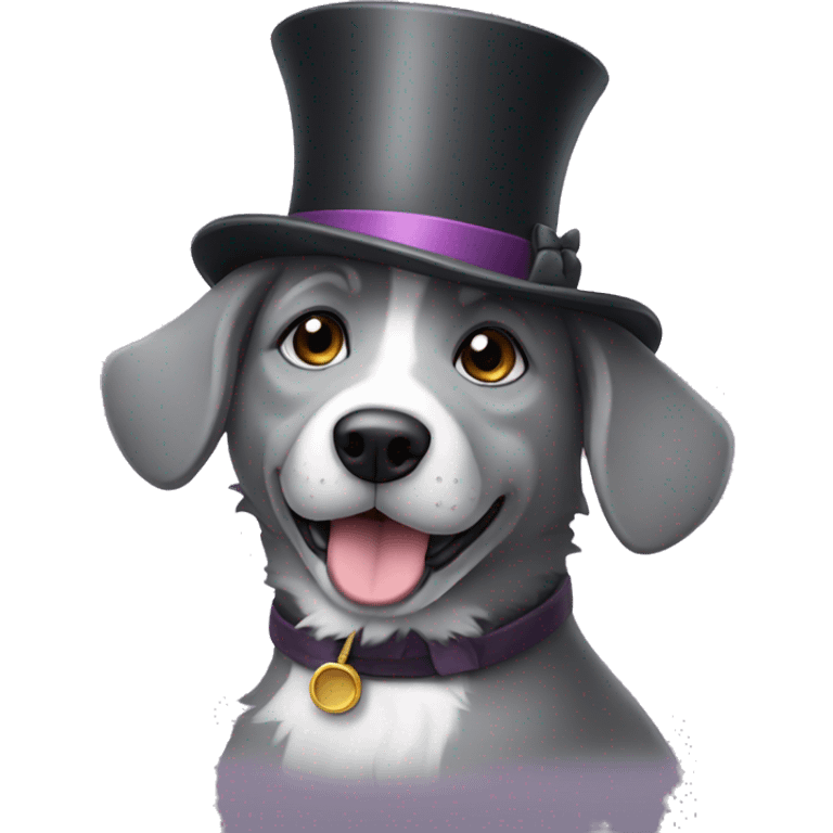 Grey dog wearing a tophat emoji