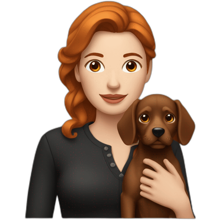 Femme rousse avec son chien noir et marron emoji