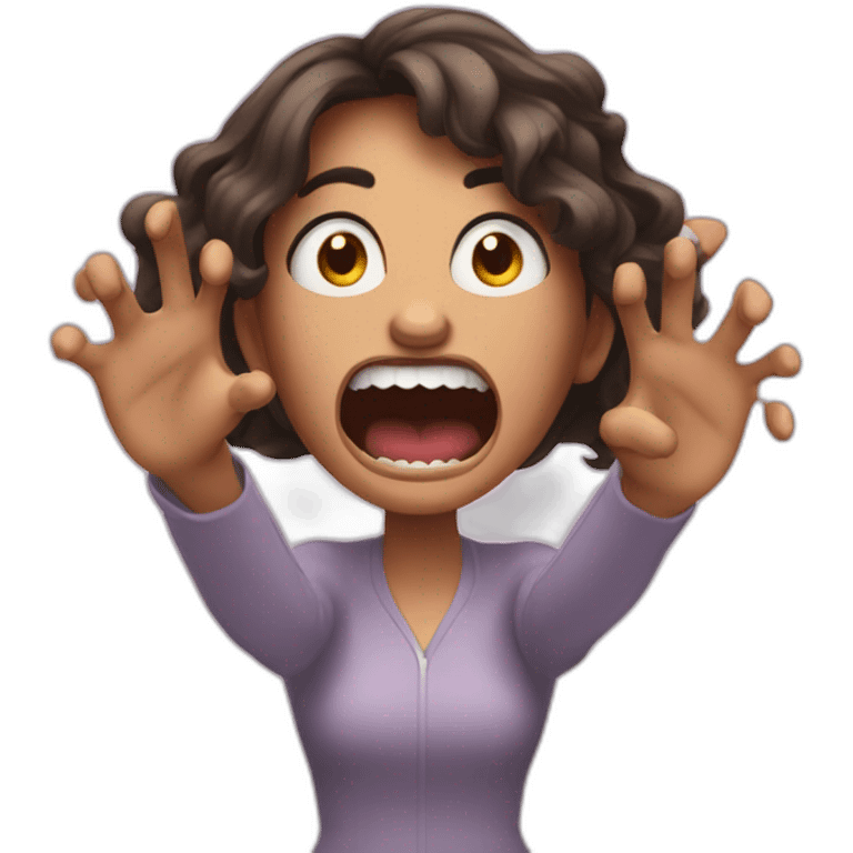 A woman acting like a monster with her hand and her face says grrr. Both hands are visible !  emoji