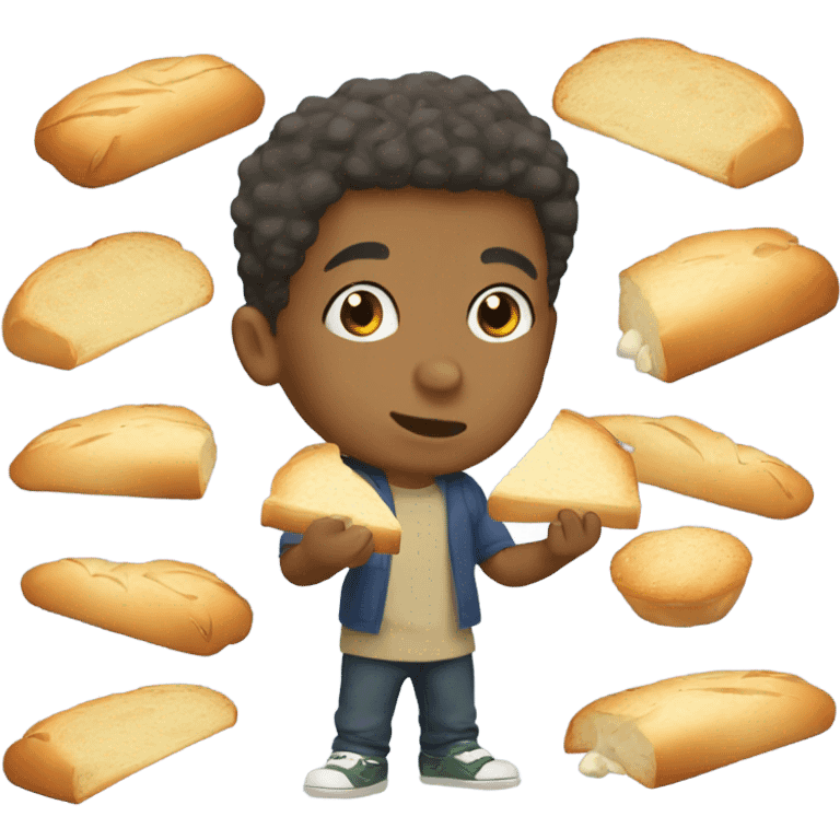 mixed race boy eating garlic bread  emoji