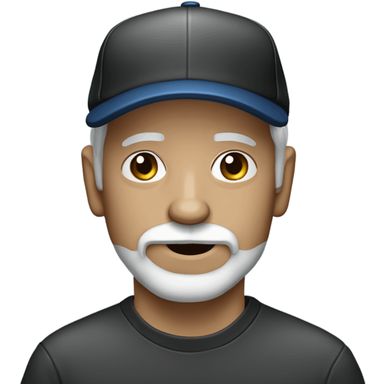 Old man with blue eyes goatee beard ball cap holding black Chihuahua long hair emoji