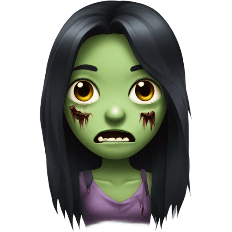 girl zombie with black long hair with teeth and serious face  emoji