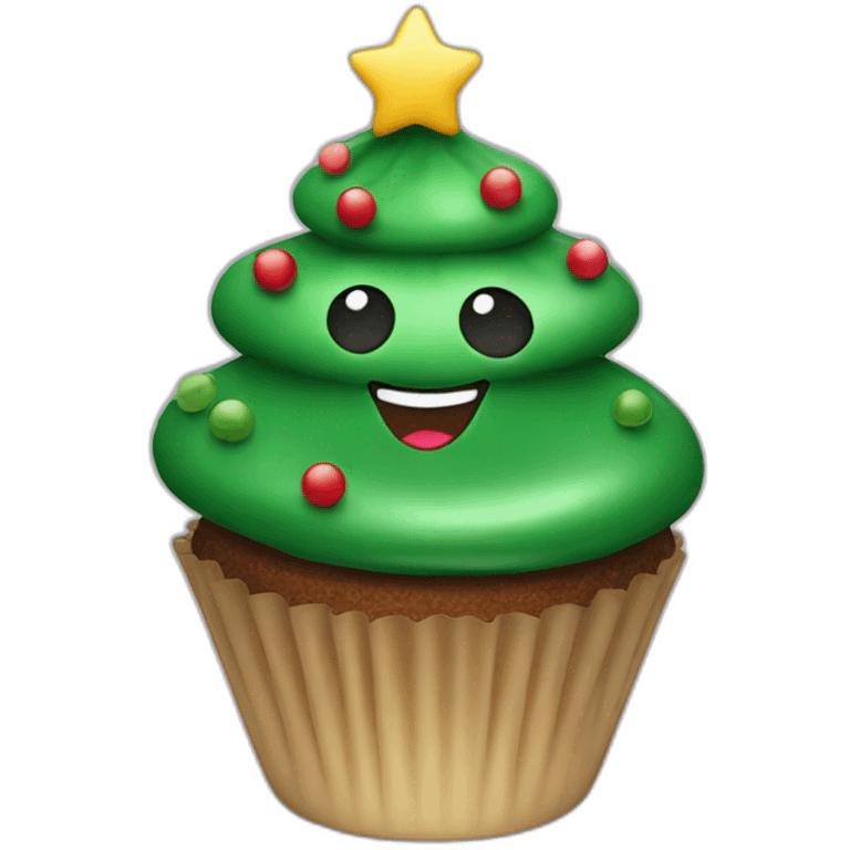 Happy Christmas tree cupcake emoji