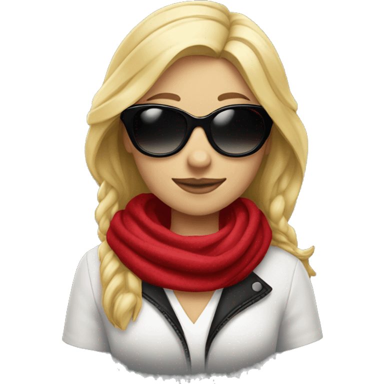 Blond girl wearing cherry red scarf and black sunglases emoji