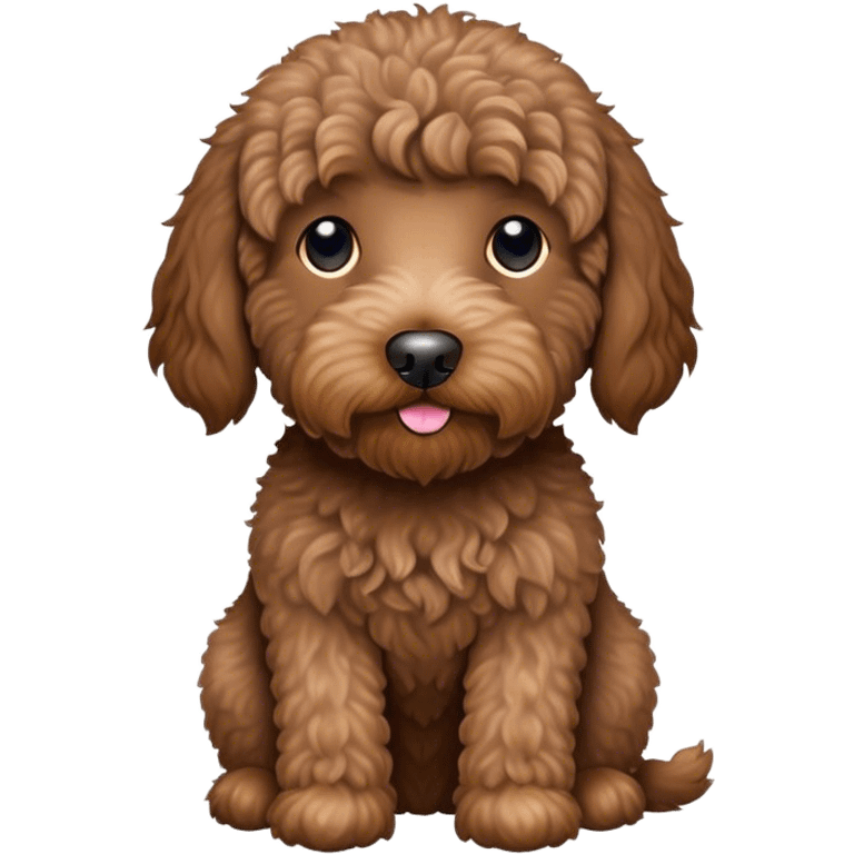 Brown labradoodle holding a Black bean emoji