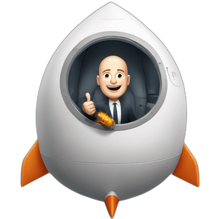 Jeff Bezos inside a comically small rocket giving a thumbs up emoji