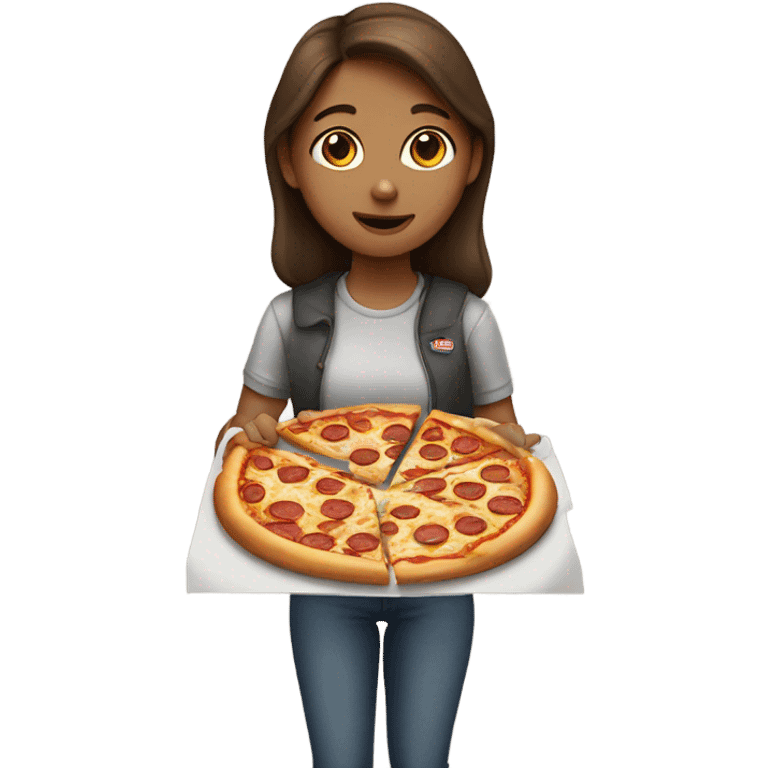 Girl with brown hair eating a pizza  emoji