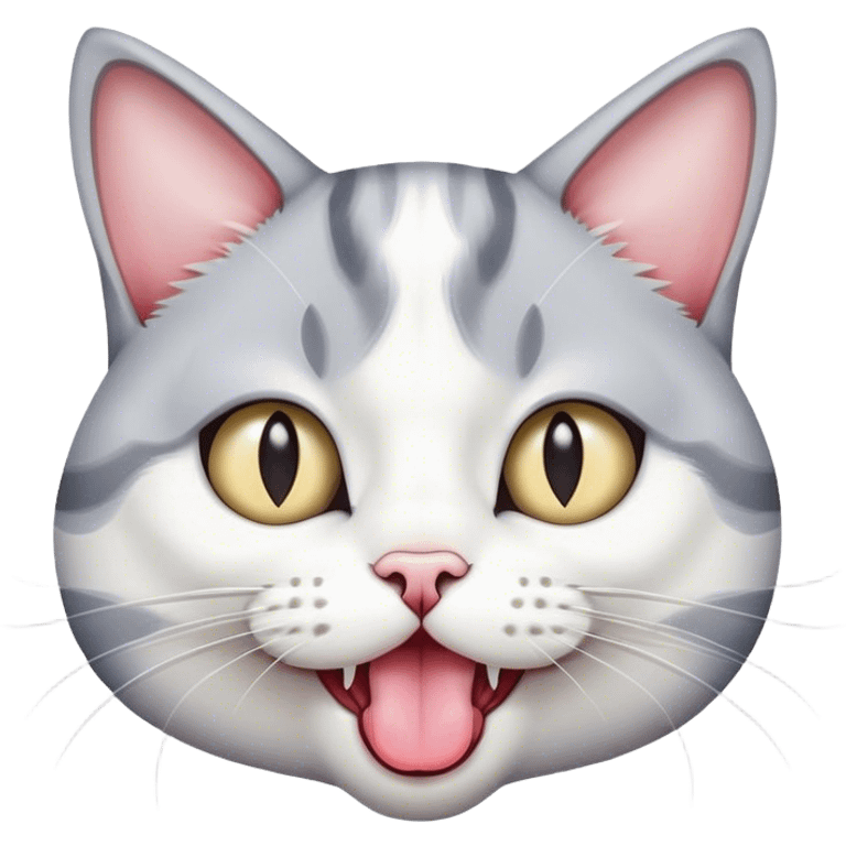 grey and white cat with tongue out  emoji