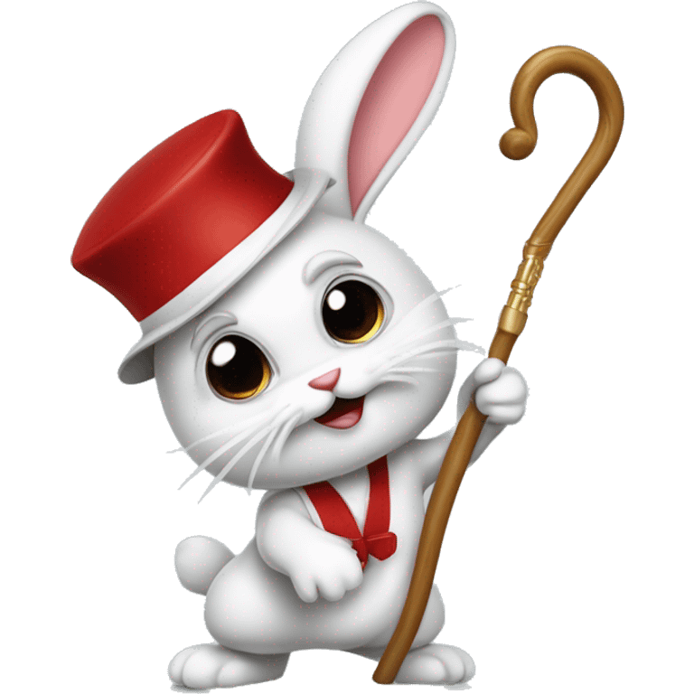 bunny dressed like hugh hefner twirling a red and white cane with a hook emoji