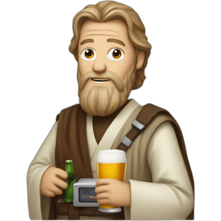 obiwan holding a beer and a computer emoji