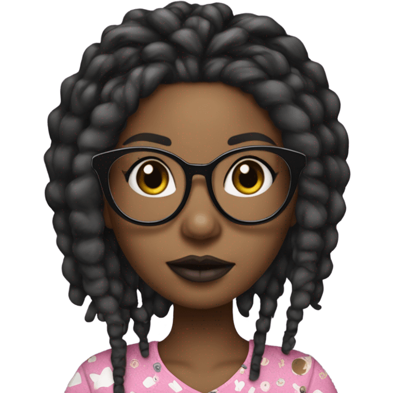 black girl with locs  she has a loc bang tho and her hair color is blonde and black. she also has black glasses and full lips. and she loves hello kitty emoji