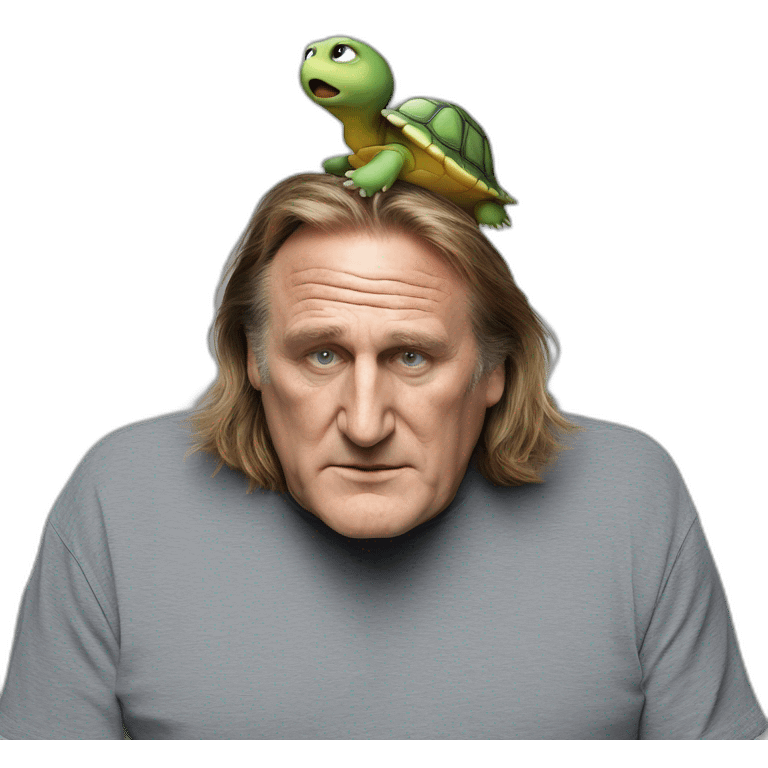 A turtle on Gérard Depardieu's head emoji