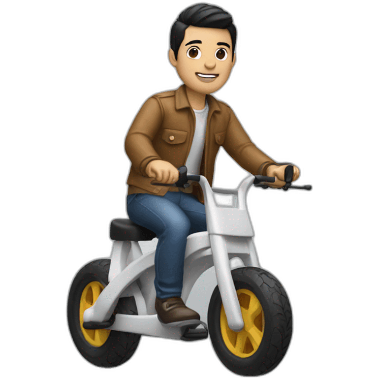 white skin men with short black hair riding a toy bike emoji