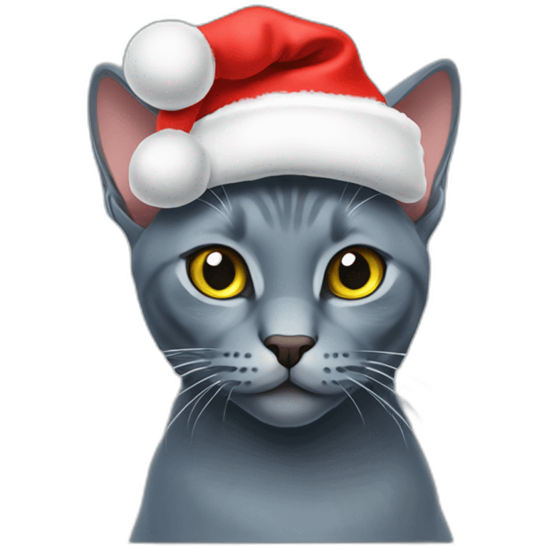 russian blue cat with a christmas hat emoji