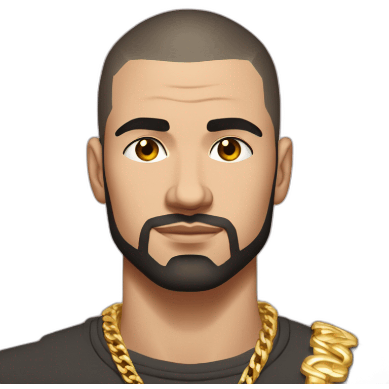 Russian muscular thug man aged 26 wearing gold chain with black hair buzz cut and short beard emoji