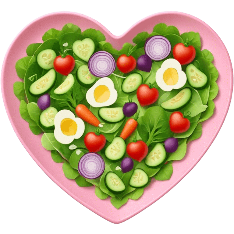 green salad in a pink heart shaped plate   emoji