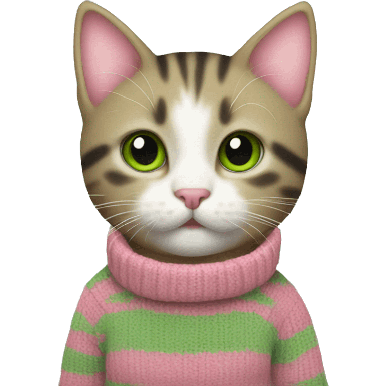 kitten wearing sweater stripe pink green emoji